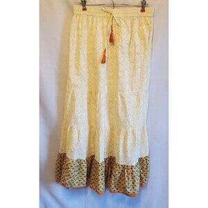 Womes Tiered Maxi Skirt Yellow Damask Peasant Summer